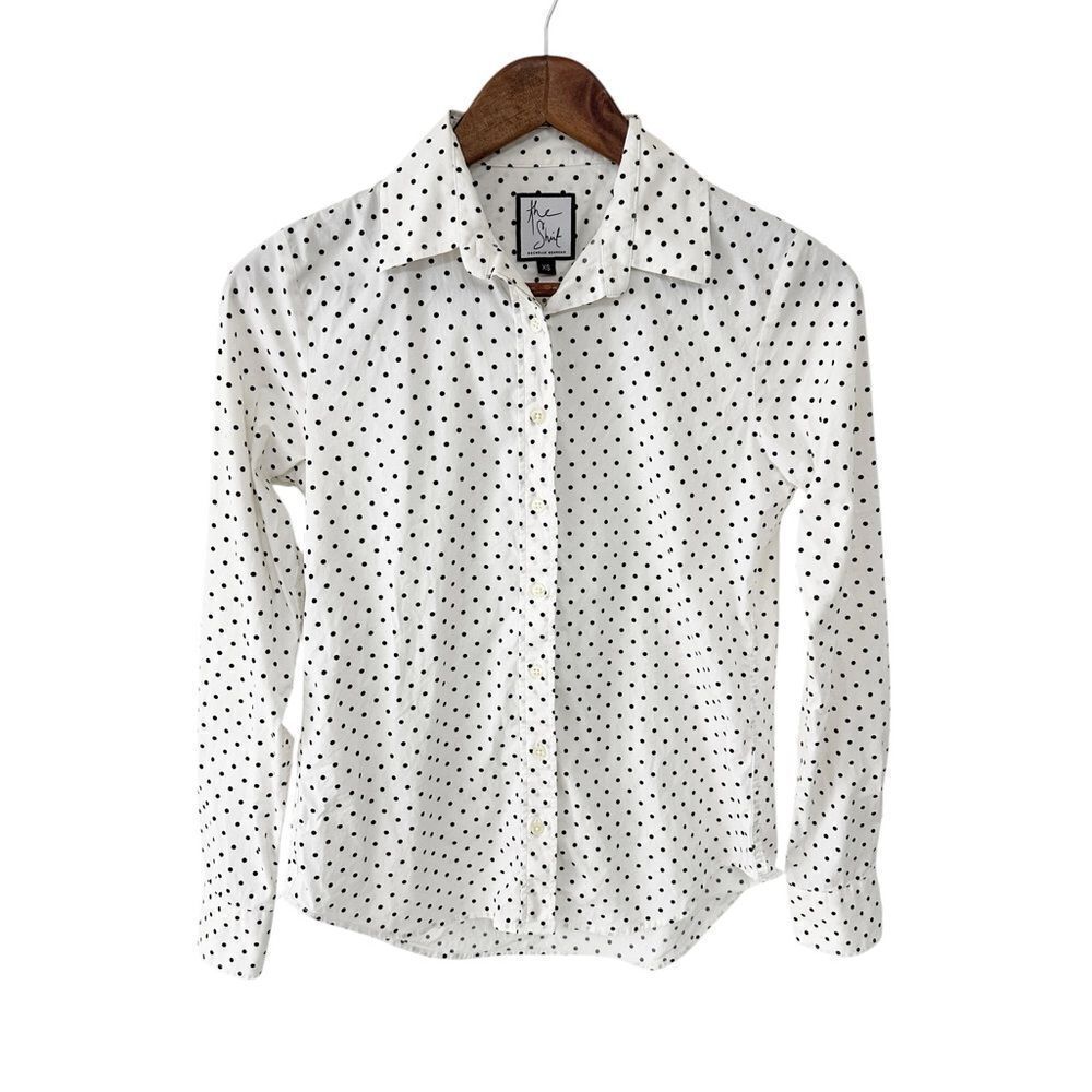 The Shirt by Rochelle Behrens Button Down Top White Polka Dot Size Extra Small